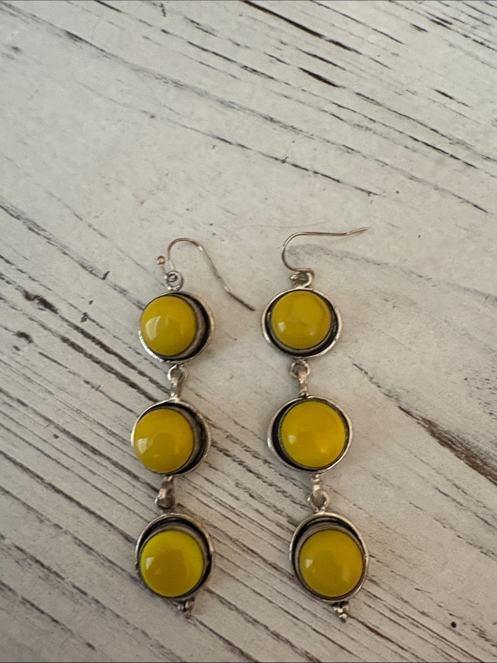 Yellow Dangle Drop Earrings - Silver Tone - Picture 2 of 4